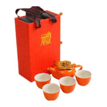 功成狮 柿柿如意创意泡茶壶柿子1壶4杯-红色环保盒含满意度贺卡 GJKT0049