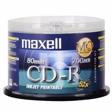 麦克赛尔 CD-R光盘空白光盘 可打印台产52速700MB CD-R 50片桶装