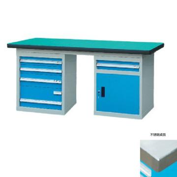 锐德 50mm不锈钢桌面双侧5抽1门柜重型工作桌1800W×750D×800H，载重:1000kg，不含安装 RD1805CB