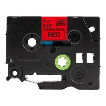 功成狮 强粘性标签色带，AZE-S411GCDY0186 宽度6mm 红底黑字，适用于兄弟TZA系列标签机 GCDY0186