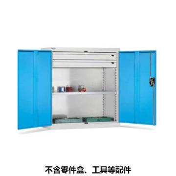 位邦 储物柜1023×550×1000mm，蓝门灰柜，对开钢门柜，1层层板，2抽屉 77.6221.12