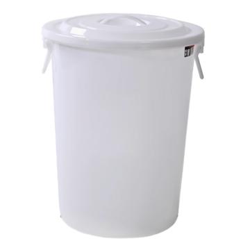 功成狮 大号塑料桶圆形收纳桶大容量水桶60L白色 有盖 GCTD0016