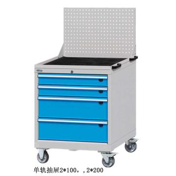位邦 工具柜，尺寸(mm):717×600×870+500，灰色，抽屉蓝色，单轨抽屉，4个抽屉 75.7681.12