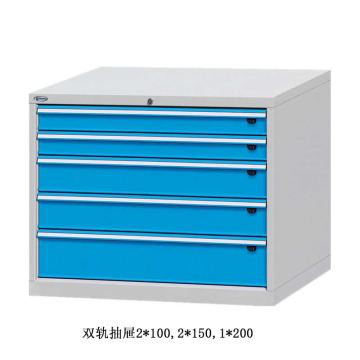 位邦 工具柜，尺寸(mm):1023×600×800，灰色，抽屉蓝色，双轨抽屉，5个抽屉 75.1653.12