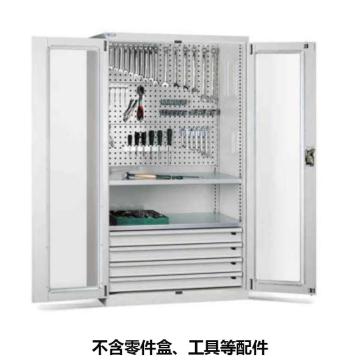 位邦 储物柜，1023×550×1800mm，灰色，对开玻璃门柜，2层层板，背部带挂板，4抽屉 77.6722.01