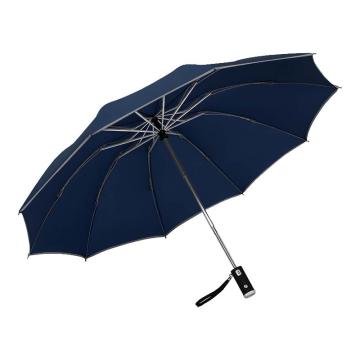 三极户外 10骨全自动反向伞 TP7399 碰击布+反光条+LED灯深海蓝