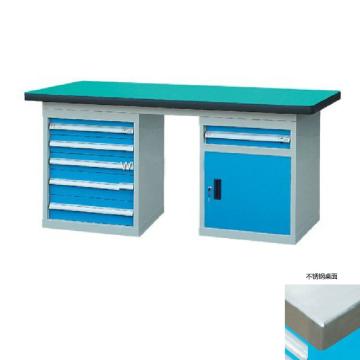 锐德 50mm不锈钢桌面双侧6抽1门柜重型工作桌1800W×750D×800H，载重:1000kg，不含安装 RD1805DB