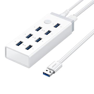绿联 分线器usb3.0-7口配3C电源USB3.0A公对A公 5V/2A电源适配器 1米 白色 30303