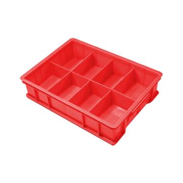 英达斯贝克 塑料固定式分格周转箱外尺寸:370×275×83mm 中号8格-红色