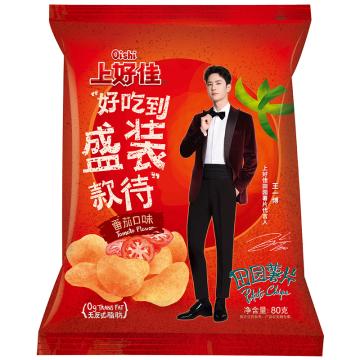 上好佳 休闲零食 田园薯片，80g*12袋 番茄口味
