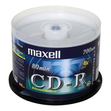 麦克赛尔 CD-R光盘 银盘48速700M CD-R 50片桶装