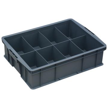 Raxwell 8格固定分格周转箱，590×385×140mm，灰色 RHSS4425