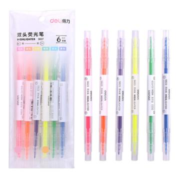 deli/得力 6色荧光笔套装双头重点醒目标记笔（6色/盒） S627
