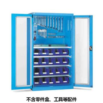 位邦 储物柜，1023×550×1800mm，蓝色，对开玻璃门柜，4层层板，背部带挂板 77.6702.02