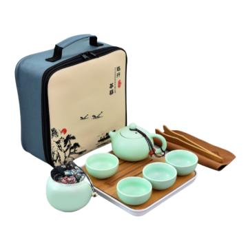 功成狮 定窑茶具套装活动礼盒定窑绿色一壶四杯+茶巾茶夹四方盘+茶叶罐+随行四方包 1套 GFUD0778