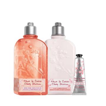 欧舒丹 L'OCCITANE 洗护套装沐浴啫喱250ml+亮采润肤露250ml+润手霜30ml 甜蜜樱花香氛沐浴润肤护手套装