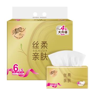 清风 原木金装丝柔金装系列4层100抽塑包抽取式面巾纸170×132mm 6包/提 BR62S7J （升级款）