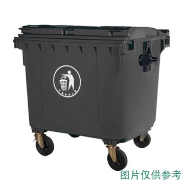 MG 黑色手推垃圾车 带轮带盖 1100L