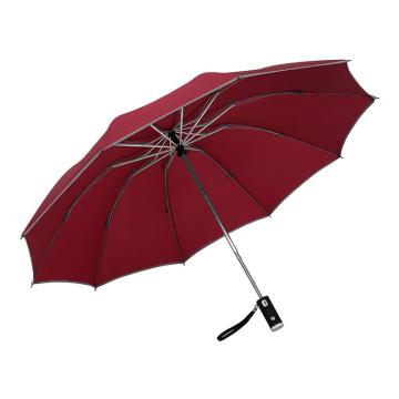 三极户外 10骨全自动反向伞 TP7399 碰击布+反光条+LED灯酒红色