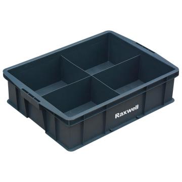 Raxwell 4格固定分格周转箱，590×385×140mm，灰色 RHSS4421