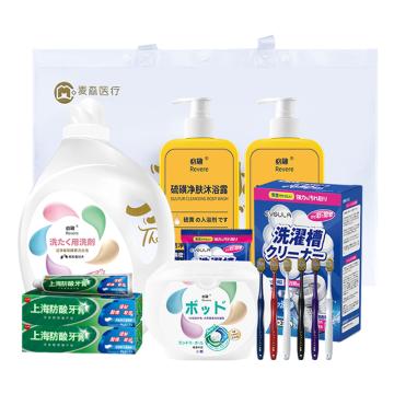 必敬 洁护套装C款含牙刷*6牙膏*2沐浴露*2清洁剂*1洗衣液*1洗衣凝珠*1洗衣固色片*1，一件代发 洁护C