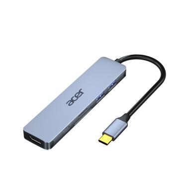 Acer/宏碁 6口扩展坞太空灰铝壳 带线经典款 USB3.0X2 HDMIX1 SD/TFX1 PD充电X1 0.2米 C803-6A