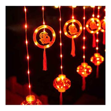 纺派侬 新年红灯笼窗帘灯（环+灯笼）鱼福款，太阳能，3米长，下挂30/50cm，共10挂 FPNCLD-SYHLTY03