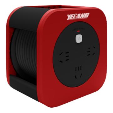 野狼 狼小方MINI电缆卷盘RVV 3*1mm² 5米（3位10A五孔插座 过载保护 按钮开关） 带地线，带漏保 YL801 朱砂红 5米