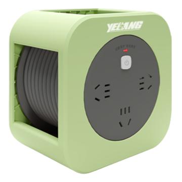 野狼 狼小方MINI电缆卷盘RVV 3*1mm² 5米，YL801 意想绿 带地线，带漏保 YL801 意想绿 5米