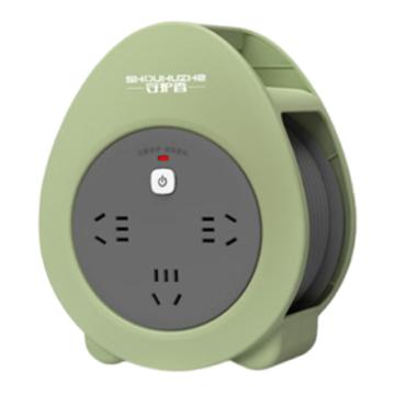守护者 移动电缆盘MN601浅草绿 迷你电缆盘250V 10A国标插座绕线盘办公家用插排 浅草绿3*1mm²/5米 MN601浅草绿