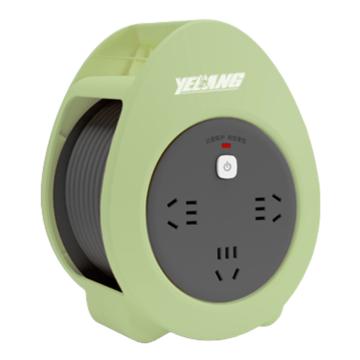 野狼 狼小圆MINI电缆卷盘RVV 3*1mm² 10米（3位10A五孔插座 过载保护 按钮开关） 带地线，带漏保 YL602 意想绿 10米