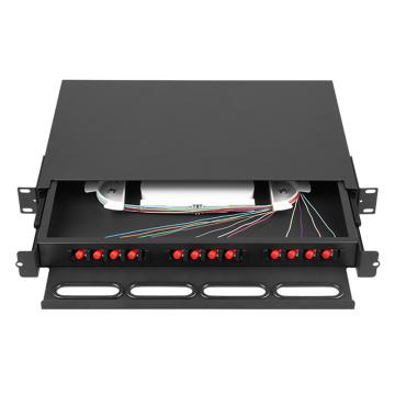 海乐 12口光纤终端盒12芯 1U 抽拉机架光纤盒光缆尾纤熔接盒单模FC满配尾纤法兰 P2A-12S-FC