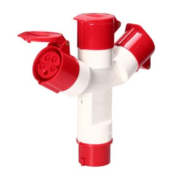 倍港 三通工业插头插座连接器一分二Y型一分三32A5芯 一分三 32A5P/380V/1-3
