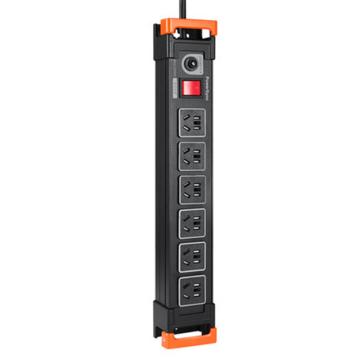 包尔星克 工业用电源插座黑色1.8米，6位五孔，总控，10A/250V，过载保护开关 ML6T0018