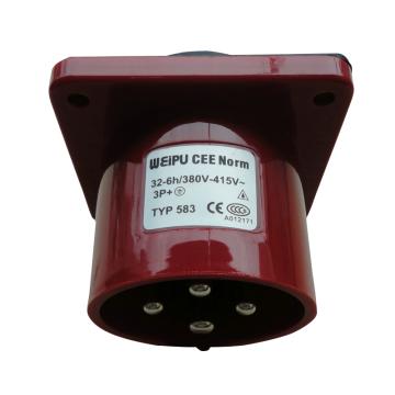 WEIPU/威浦 TYP系列暗装直式器具输入工业插座4P 32A 400V IP44 红色 583