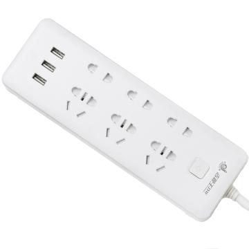 吉顺 接线板3位五孔+3位两孔+3位USB 总控开关 GS-H16U 1.8m