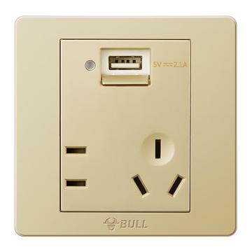 公牛 二三极五孔+USB插座香槟金 G07E335AS
