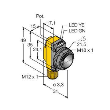 TURCK/图尔克 偏振反射板式光电传感器 LOP3.5m-BT18-VP6X2