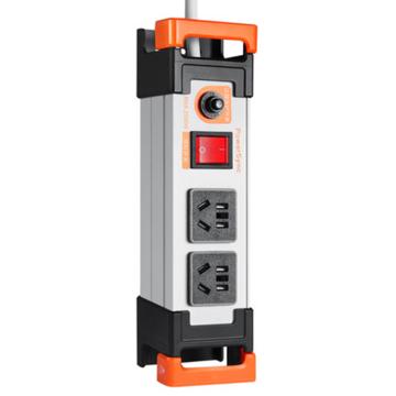 包尔星克 工业用电源插座黑色1.8米，2位五孔，总控，10A/250V，过载保护开关 ML2T0018