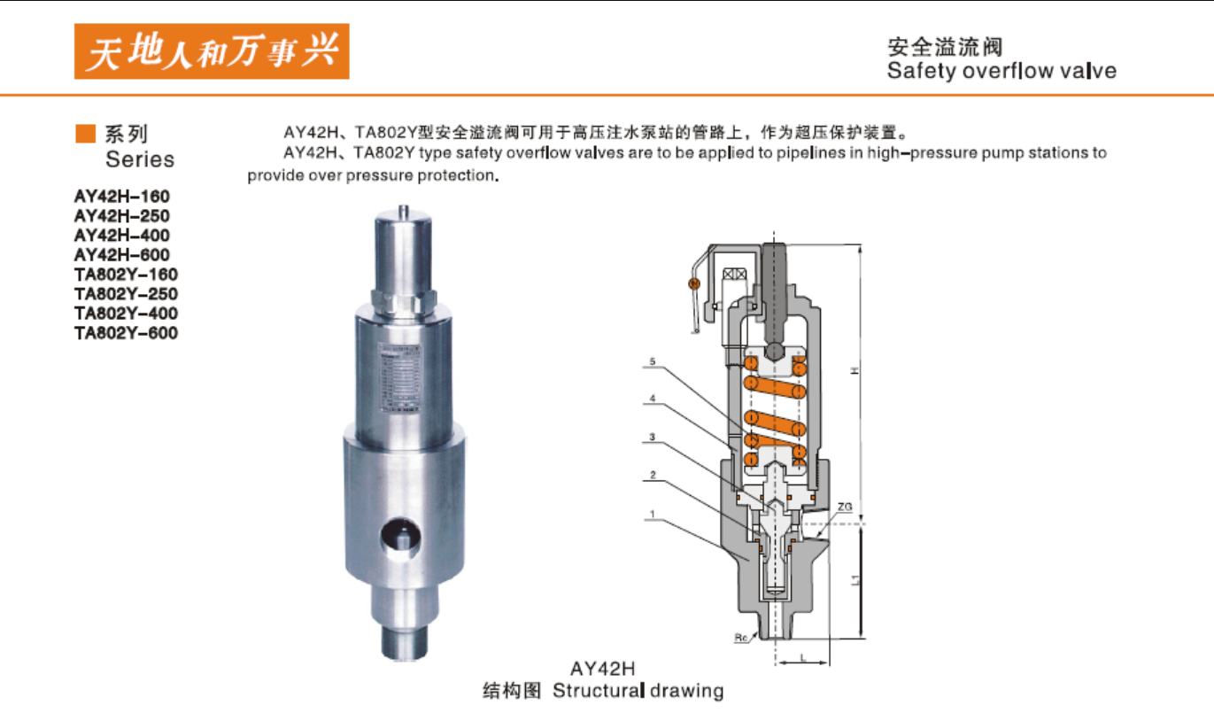 浙江天和阀门 ATPU/PSBU柴油管道安全阀 TA802Y-160P
公称通径：25mm
流道直径：16mm
压力等级：0.4-0.6Mpa
公称压力：16Mpa
整定压力：