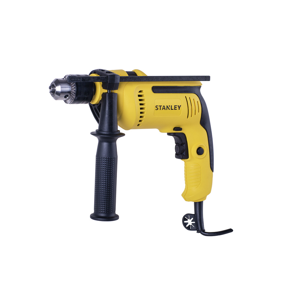 STANLEY/史丹利 700W 13mm 冲击钻 SDH700-A9 额定功率 700W, 夹头尺寸 13mm, 空载转速：0-2900rpm, 冲击率：0-49300bpm, 开关： 双手指变速开关, 正反转功能： 可以, 最大钻孔能力, 金属 13mm, 木材 30mm , 石材 13mm, 最大螺旋直径：5mm, 长度：275m, 高度：230mm, 组件重量：1.9kg