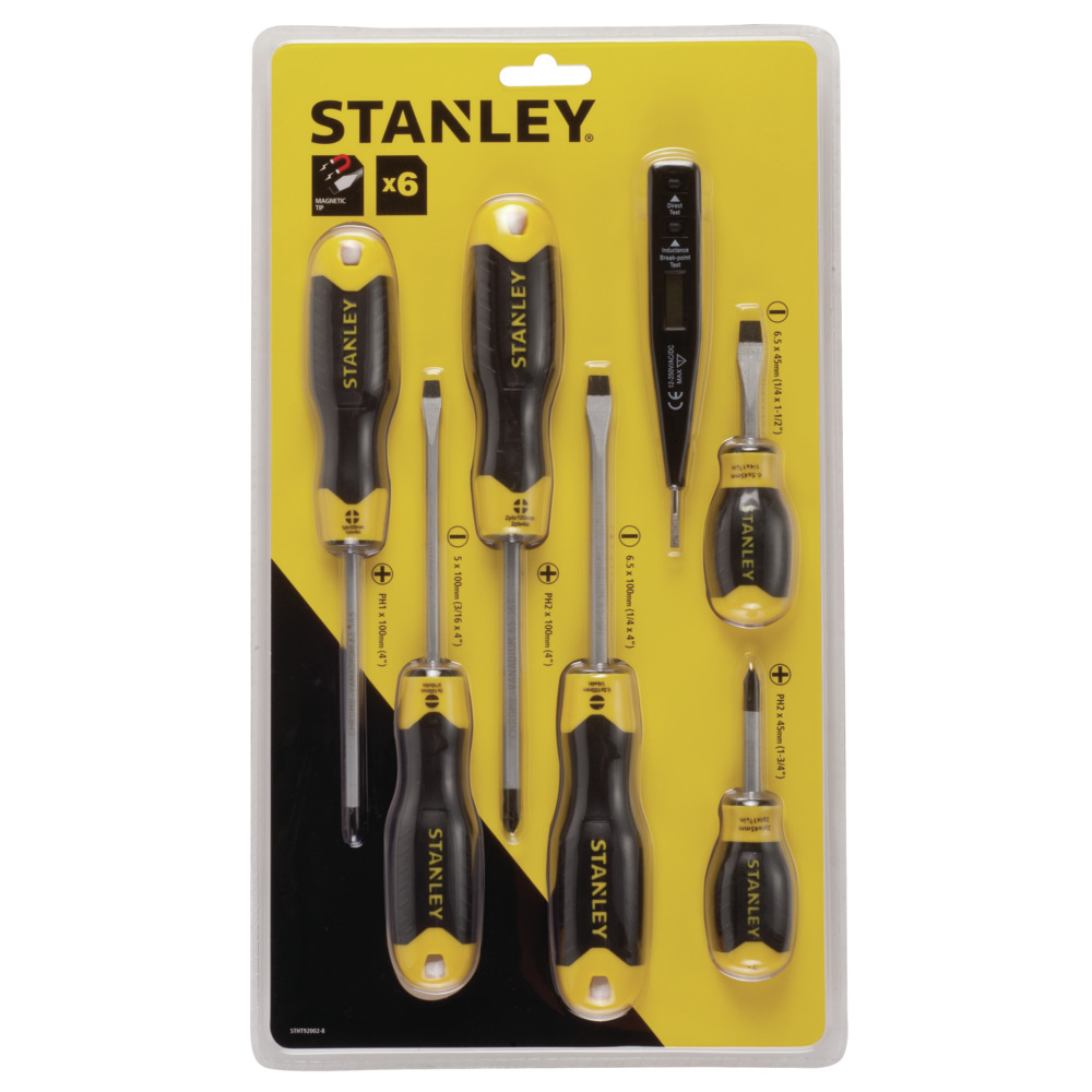 STANLEY/史丹利 6件铬钒钢胶柄螺丝批带测电笔套装 STHT92002-8-HC 紧固