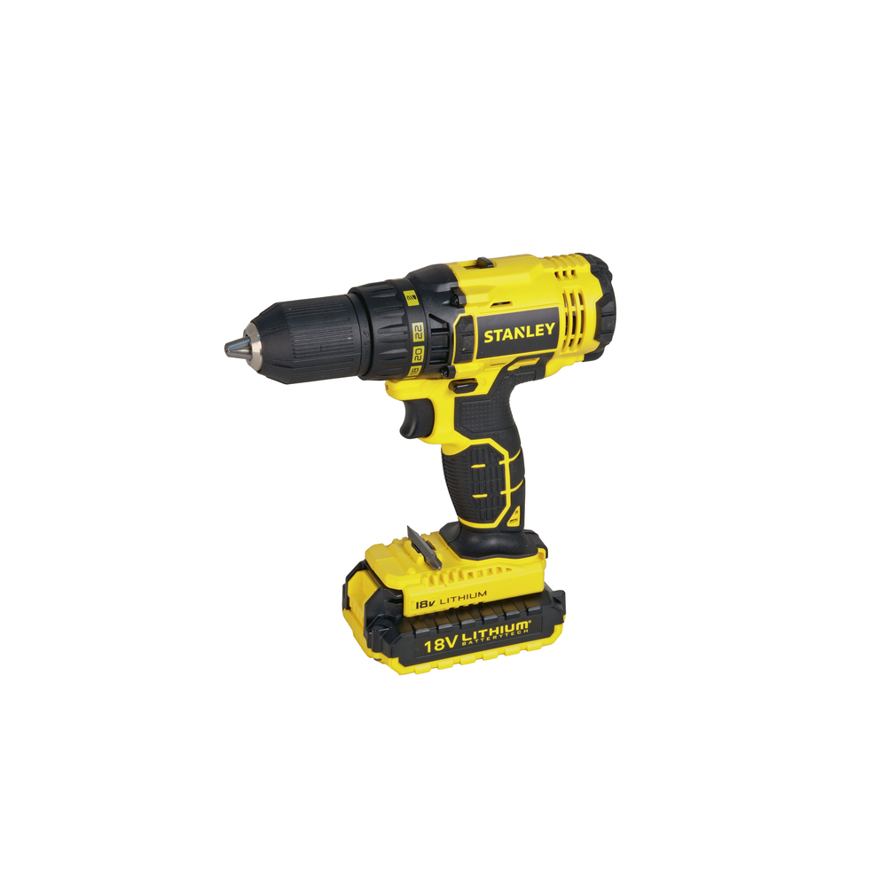 STANLEY/史丹利 18V 锂电充电式电钻起子（吹塑箱）2×1.3Ah电池 SCD20C2K-A9 电压：18V, 夹头尺寸：13mm, 空载转速：0-350/0-1500rpm, 最大扭力：45Nm, 扭力设置：22档, 最大钻孔能力：, 木材 38mm, 金属 13mm, 最大螺栓直径：3&quot, , 长度：210mm, 高度：208mm, 电池容量：1.3AH, 充电器：1A, 组件重量：1.6kg, 电池：2