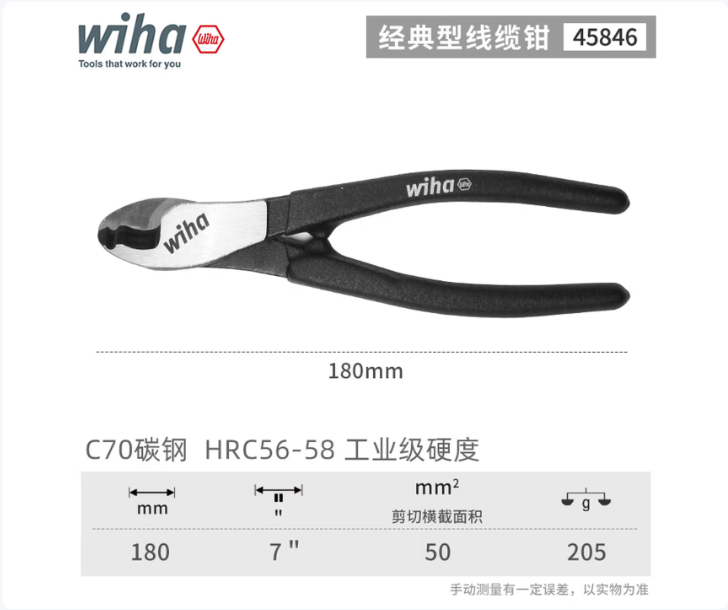 威汉 黑森林经典型线缆钳 C70高碳钢 硬度58HRC 45846