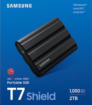 SAMSUNG/三星 T7 shield 移动硬盘 三星 T7 shield 移动硬盘 黑色 2T 产品尺寸 长88mm 宽59mm 高13mm