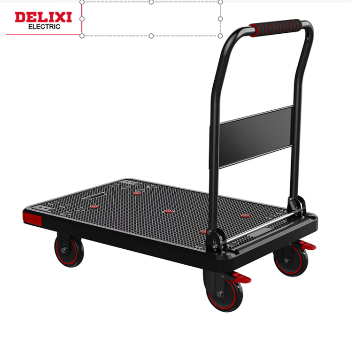 DELIXI/德力西 加厚平板车小手推车带刹车拉货家用便携搬运车折叠仓库快递拖车 带刹车 5寸耐磨轮60X90 载1000斤 平板尺寸：长90cm 宽60cm