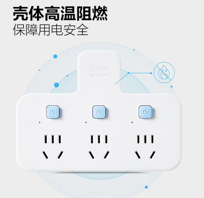 公牛 插座扩展器一转多 【品字型】蓝白分控 一转三